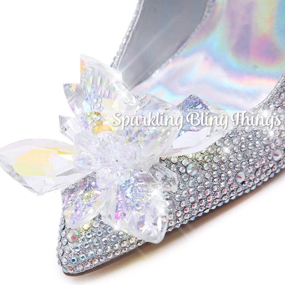 NEW Cinderella Shoes Sparkling Bling Swarovski Crystal Wedding Heels Pumps +Gift